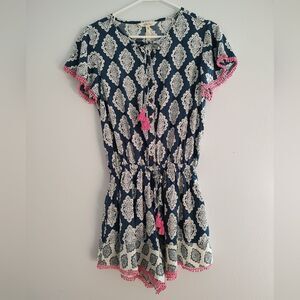 Navy and Pink Patterned Women's Dress